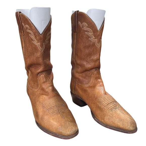 Vintage Lucchese 2000 Men\'s Rio Bravo Brown Leather Cowboy Boot Size US 12 2E main image 4